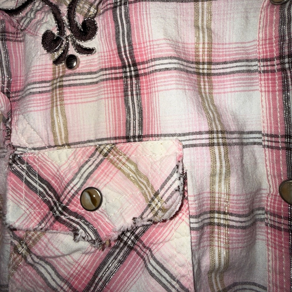 Panhandle Slim Western Plaid Studded Embroidered Snap Shirt Women's Medium - Picture 5 of 13